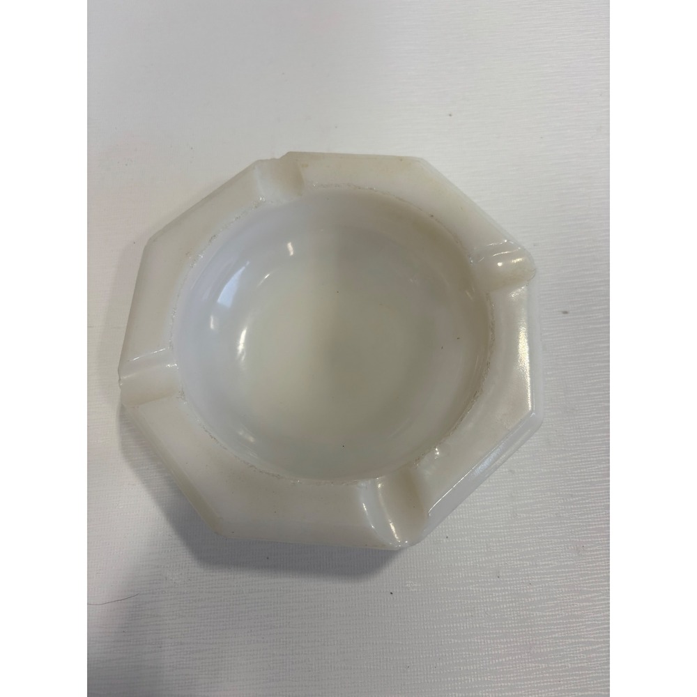 Vintage Milk Glass Ashtray Octagon White Glass Mid Century Tobacciana 5.25 Inch